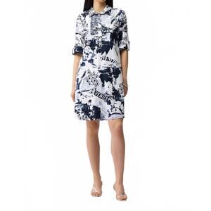 NEW JOSEPH RIBKOFF stretch poplin conversational print shift dress in vanilla ic